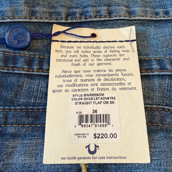 NWT- Mens True Religion distressed, 5 pocket straight jeans, size 36 - Picture 2 of 14